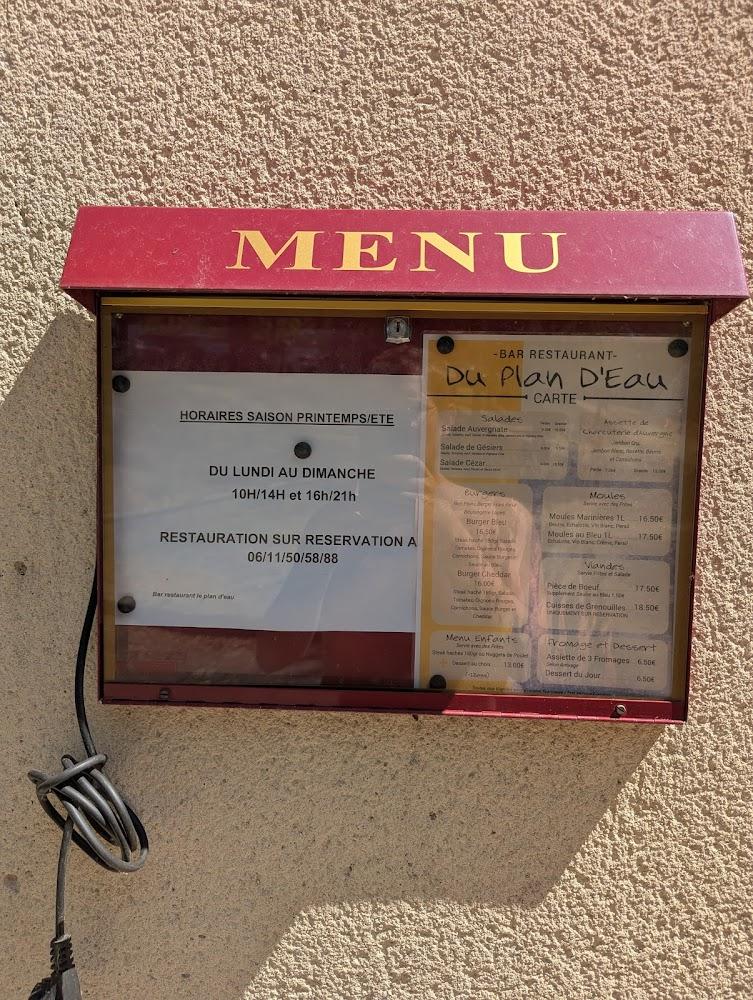 Restaurant Snack Bar Du Plan D'eau de Saint Eloy les Mines - Menu Image 1